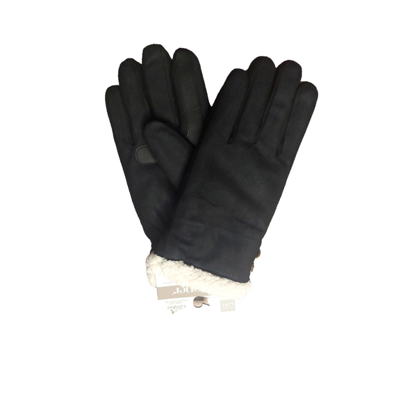 New Isotoner Signature Microsuede Water-Repellent Black Gloves Fuzzy Cuffs XL - Picture 1 of 9
